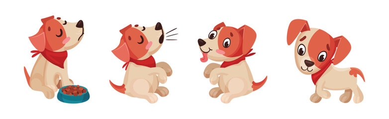 Funny Puppy Dog Character Engaged in Different Activity Vector Set