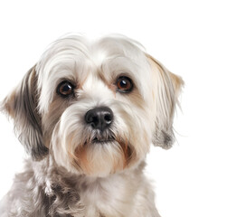 Naklejka na ściany i meble Close up shot, portrait of a dandie dinmont isolated on transparent background, looks up. 