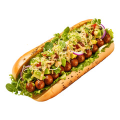 Vegan Hot Dog with plant-based toppings, isolated on transparent background