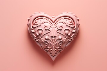 Sleek heart with intricate sculpting on soft pink backdrop. Imaginary representation of Valentine's Day. Generative AI