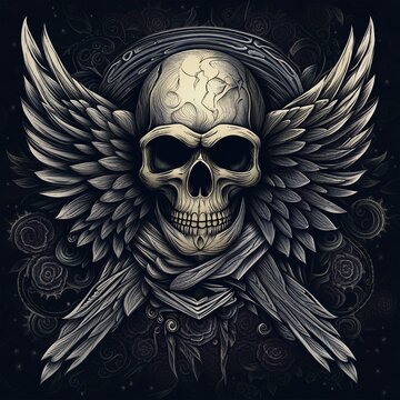 winged skull illustration background
