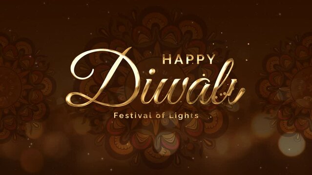 Happy Diwali Handwritten Animated Text, lettering with mandala and blue background, for banner, social media feed wallpaper stories
