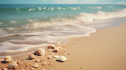 The natural beauty of seashells on a beach creates an exotic scenery. AI Generative