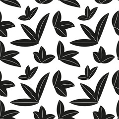Seamless pattern with leaves. Black and white floral background.