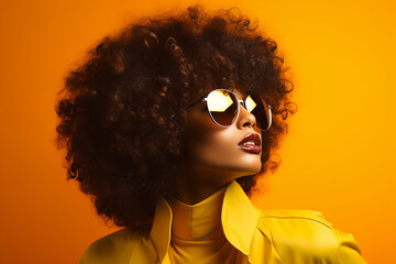 Studio portrait of a beautiful black skin african woman in sunglasses on different colours background