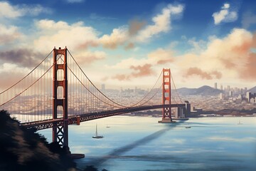 San Francisco scenery with iconic bridge. Generative AI