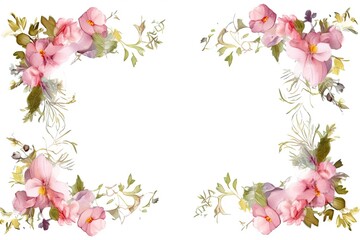 Fototapeta premium Blossoming elegance. Vintage watercolor floral frame for cards and invitations. Nature romance. Botanical illustration ideal for greeting card with white background