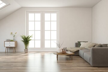 Interior design of modern apartment. Interior mockup. Scandinavian interior design. 3D illustration