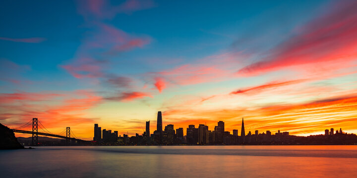San Francisco Skyline Silhouette Under Vibrant Sunset