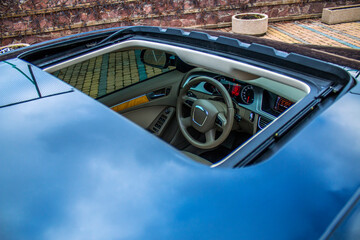Open sunroof overlooking the car interior