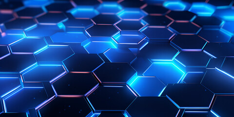 Obraz na płótnie Canvas Blue abstract hexagon net technology background,cyber space technology background,3d innovative background stock illustration generative AI