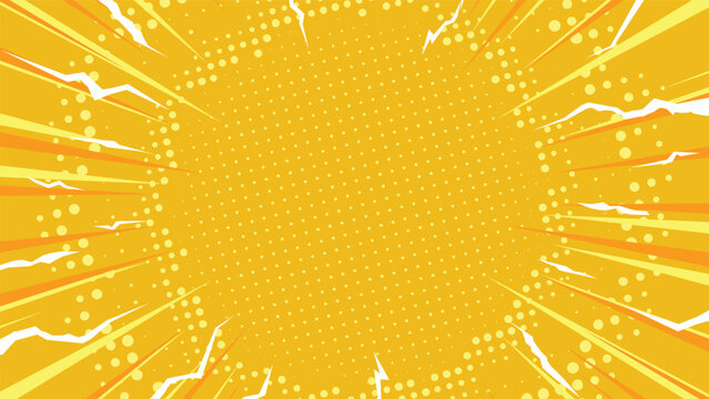 abstract yellow comic style background with dot halftone and lightning blast 