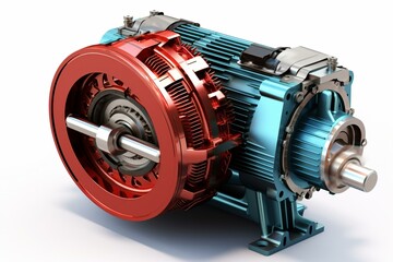 Electric motor, starter motor, isolated, turbine, mechanical design, 3D illustration. Generative AI - obrazy, fototapety, plakaty