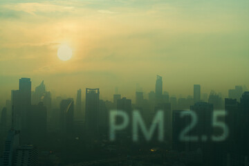 Concept of Pollution PM2.5 Unhealthy air pollution dust. Toxic haze in the city. Photos in the...