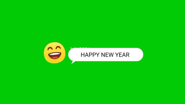 New Year 2024 notification. Text message with smiling emoji