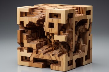 3D wooden block. Generative AI