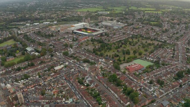 Aerial shot towards Vicarage road stadium Watford