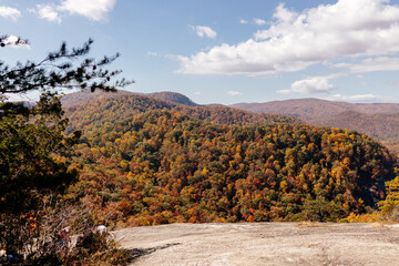 Beautiful autumn mountain landscape from a bird's eye view on sunny day.Mountains covered with...