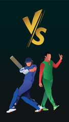 illustration of batsman and baller player on cricket championship sports background for Cricketer vs Cricketer.