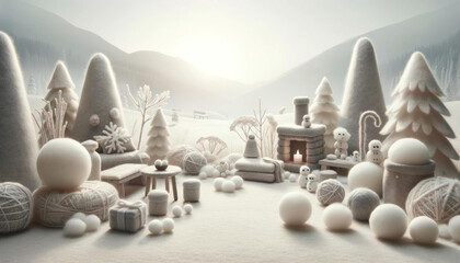 Tranquil Felt Winter Landscape - obrazy, fototapety, plakaty