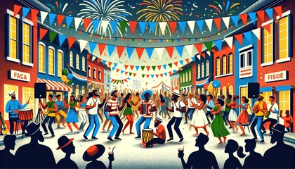 Festive Street Party with Firework Display