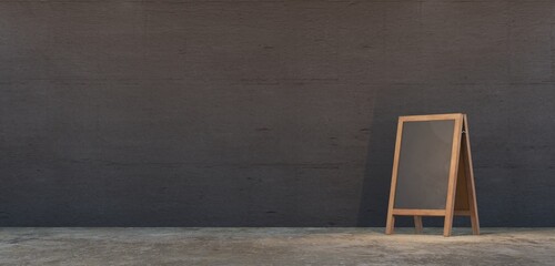 blackboard and room scene Cement wall floor sign floor standing blackboard symbol 3D illustration © kanokruedee