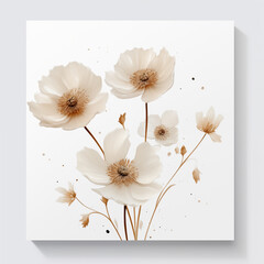 Minimalistic image of a white flower. For creating cards, posters, posts in retro vintage style