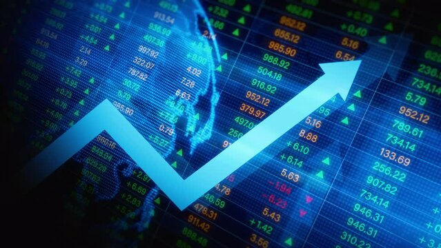 Stock markets uptrend and up arrow on blue background. Financial data and Information for Trading and Investing, Business and financial global investment