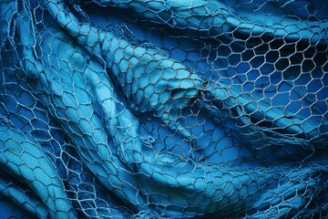 Top view of fishnet on blue hardwood background. Generative AI