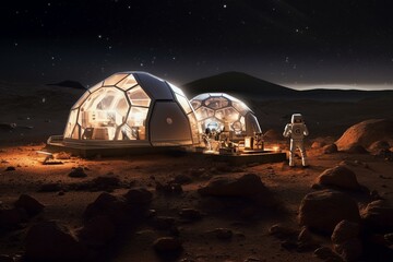 nighttime simulation of Mars habitat. Generative AI