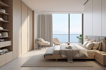 Fototapeta na wymiar minimalist style bedroom platform bed