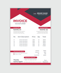 Modern creative and elegant with modern unique shape vector illustration print invoice design. Formal and clean layer maintain with color matching menu invoice design.