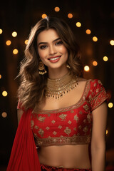 Beautiful indian woman in traditional costume lehenga choli,smiling.