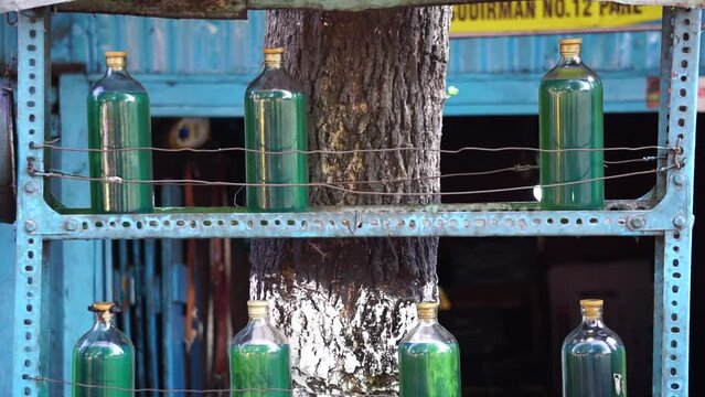 Gasoline in the bottle. Kind of gasoline station small business in Indonesia