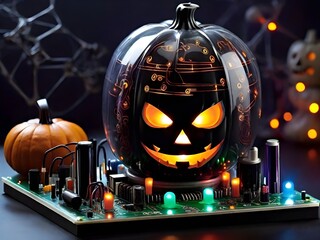 Haunted Circuit Board: Halloween Tech Spectacle Generated by AI