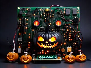 Haunted Circuit Board: Halloween Tech Spectacle Generated by AI