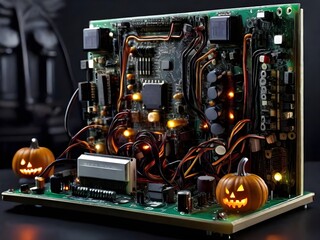 Haunted Circuit Board: Halloween Tech Spectacle Generated by AI