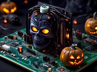 Haunted Circuit Board: Halloween Tech Spectacle Generated by AI