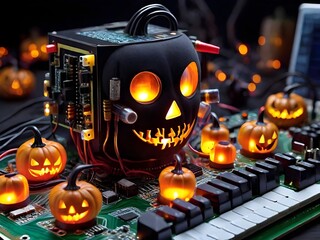 Haunted Circuit Board: Halloween Tech Spectacle Generated by AI