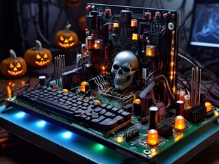 Haunted Circuit Board: Halloween Tech Spectacle Generated by AI