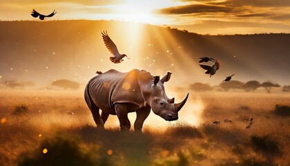 Rhinoceros in the sunset in Africa