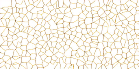 White color Broken Stained-Glass Background with golden lines. Voronoi diagram background. Seamless pattern with 3d shapes vector Vintage Illustration background. Geometric Retro tiles pattern