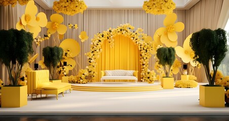 yellow wedding background wedding renderings,a row of people walking in the park