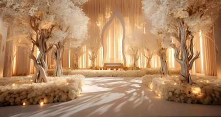 most beautiful wedding reception decorations,landscape with snow covered bridge - obrazy, fototapety, plakaty