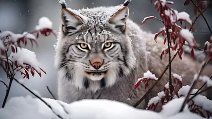 Wandaufkleber Luchs lynx in the snow