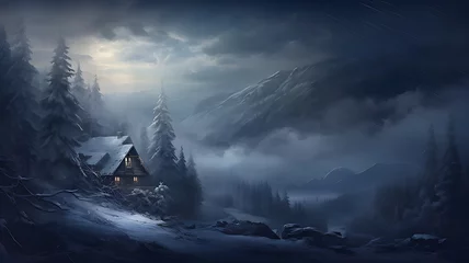 Zelfklevend Fotobehang cabin in the winter © Benjamin
