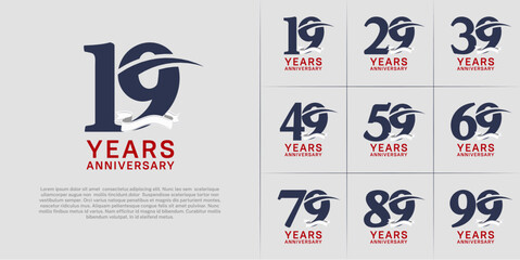 set of anniversary logo with black color number, swoosh and white ribbon can be use for celebration