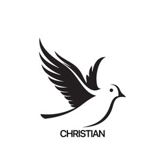 Christian Logo template with dove, pigeon. Black and white christian holy spirit symbol.