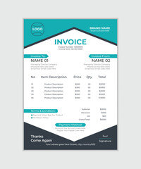 Obraz premium Menu price showing modern and elegant clean invoice design. Creative and modern shape with color matching formal invoice vector illustration print template design. 