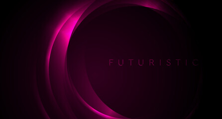 Dark purple neon glowing glossy circles abstract background. Vector futuristic design